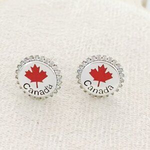 Canada Red Maple Leaf Marquis Earrings S925 Sterling Silver Stud Earrings